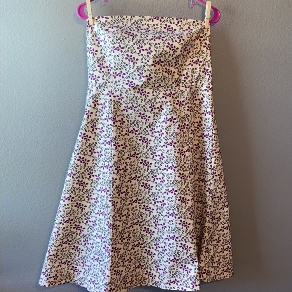 GAP Stretch Strapless Purple Floral Mini Dress - Picture 4 of 8